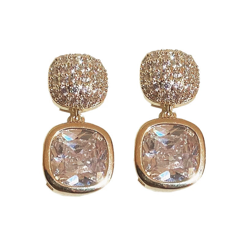 Simple Square Zircon Stud Earrings Ins Light Luxury High-end Women's New All-matching