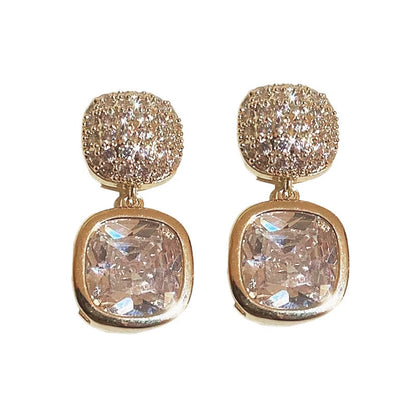 Simple Square Zircon Stud Earrings Ins Light Luxury High-end Women's New All-matching