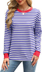Fashion Color Contrast Loose Round Neck Striped Long Sleeve