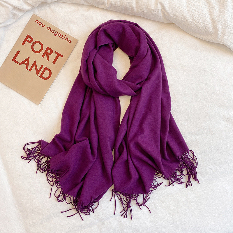 Simple Tassel Shawl Warm Artificial Cashmere Scarf