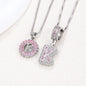 Rock Sugar 26-letter Pendant Necklace For Women, Copper Inlaid Zircon Round Flower Jewelry Set