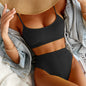 High Waist Bikini Swimwear Women Swimsuit New Push Up Biquini Ribbed Bathing Suit Women Sexy High Cut Bikinis Set