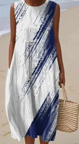 Sleeveless Casual Printed Dress Slim Fit