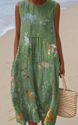 Sleeveless Casual Printed Dress Slim Fit