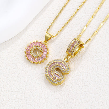 26 Letter Pendant Necklace Copper Inlaid Zirconium Plated Real Gold