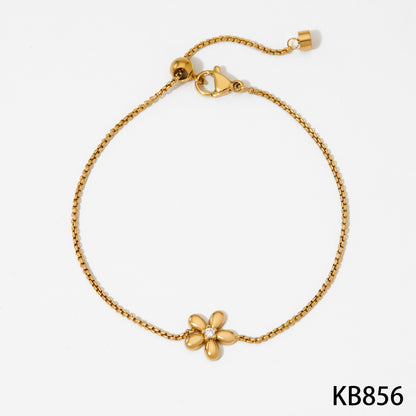 New Stainless Steel Flower Bracelet Necklace And Earring Suit Simple Fashion