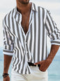 Men's Yarn-dyed Striped Casual Loose Long-sleeved Shirt