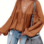 Women's Satin V-neck Long Sleeve Shirt Casual