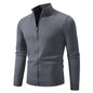 Stand Collar Simple Zipper Solid Color Cardigan Sweater