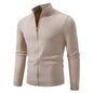 Stand Collar Simple Zipper Solid Color Cardigan Sweater