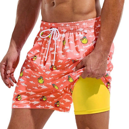 European And American Swimming Trunks Beach Pants Two-in-one Men's Anti-embarrassment