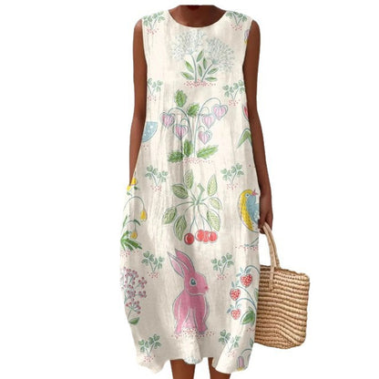 Sleeveless Casual Printed Dress Slim Fit