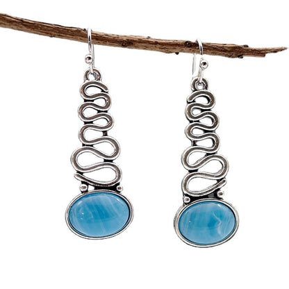 Bohemian Blue Cloud Flower Opal Earrings Creative Wave Shape