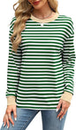 Fashion Color Contrast Loose Round Neck Striped Long Sleeve