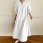 National Style Retro Cotton And Linen V-neck Shirt Sleeve Length Large Swing Dress