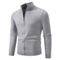 Stand Collar Simple Zipper Solid Color Cardigan Sweater