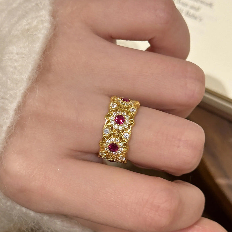 French Retro Rose Window Ring For Women